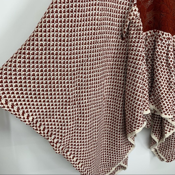 Rare Boho Ryu Rust Red & White Knit Tied Cardigan Sweater New Nwt Size Large - Picture 9 of 16